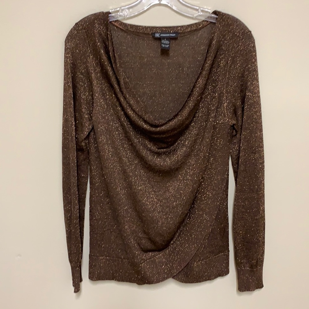 INC GORGEOUS Long Sleeve Bronze Metallic top
